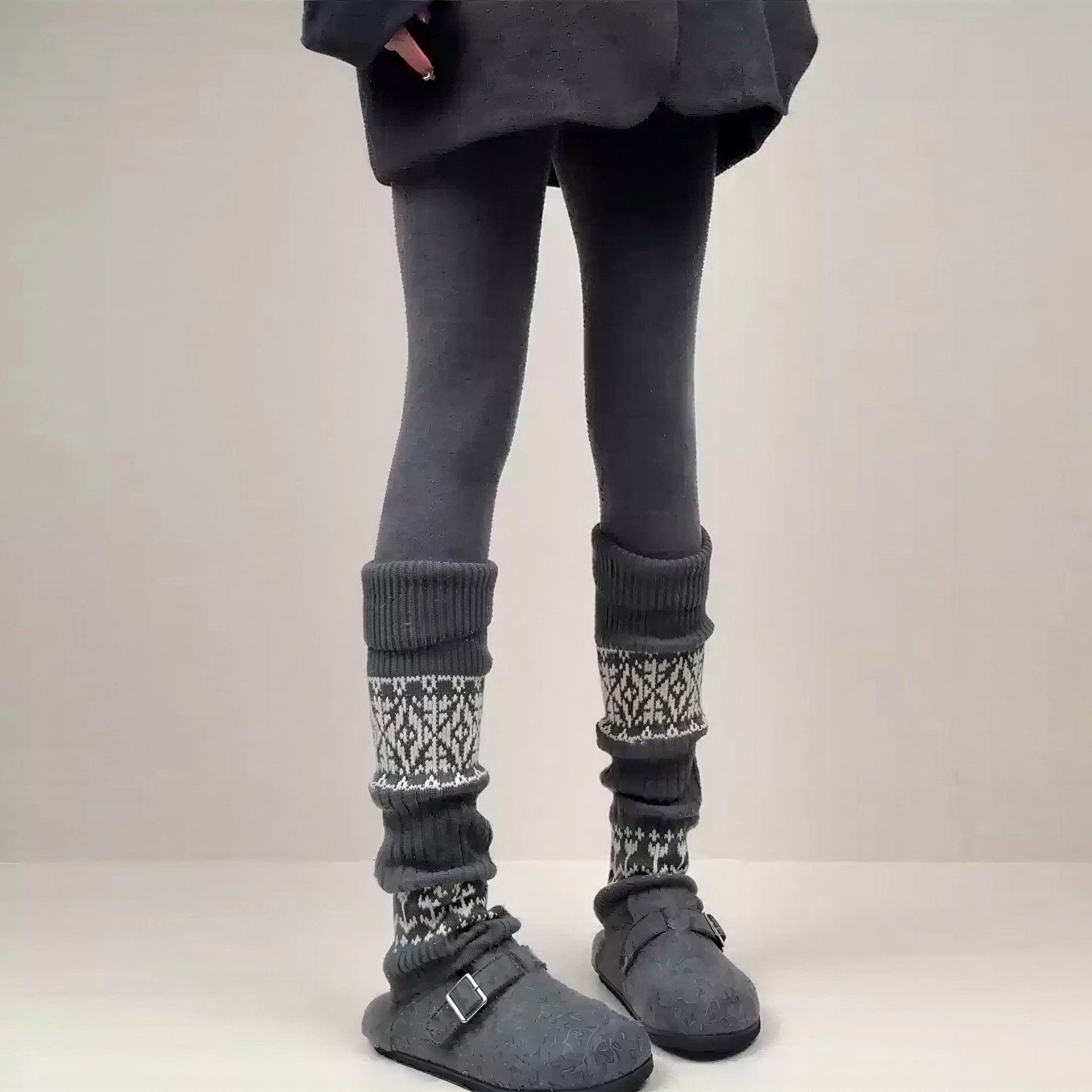 费尔岛袜套小腿袜女秋冬加厚保暖