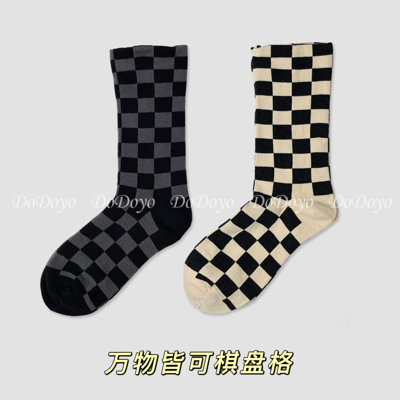 网红洞洞妖ins潮风方格长袜子