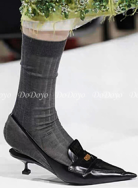 DODOYO 灰色袜子中筒女走秀春夏薄款网红超火INS潮堆堆袜纯棉短袜