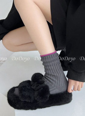 DODOYO 灰色粗线袜子女中筒秋冬加厚棉ins潮网红外穿运动堆堆长袜