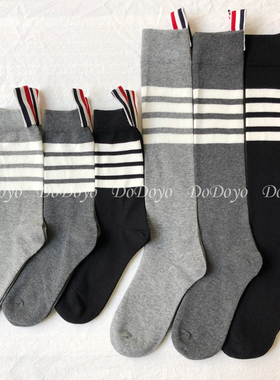 DODOYO 袜子女短春秋JK棉网红INS潮中长筒灰色条纹黑色小腿袜男夏