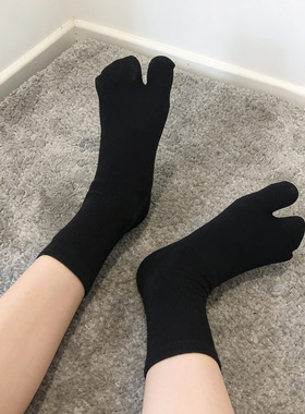黑色百搭分趾袜子女中筒tabi二趾袜马吉拉分趾鞋搭配春秋款猪蹄袜