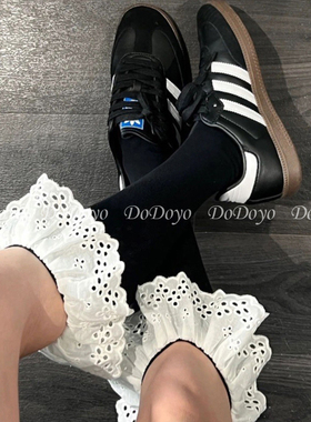 DODOYO 白色大花边袜子女秋冬纯棉日系少女甜美荷叶边黑色小腿袜