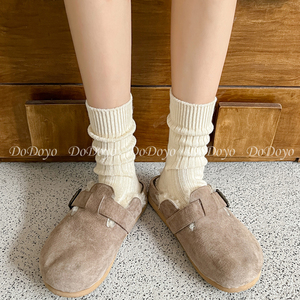 DODOYO 粗线袜子女中筒秋冬加厚INS潮彩色罗口针织纯棉日系堆堆袜