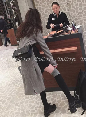 DODOYO 拼色高筒袜子女明星同款显瘦纯棉JK秋冬保暖黑色过膝长袜