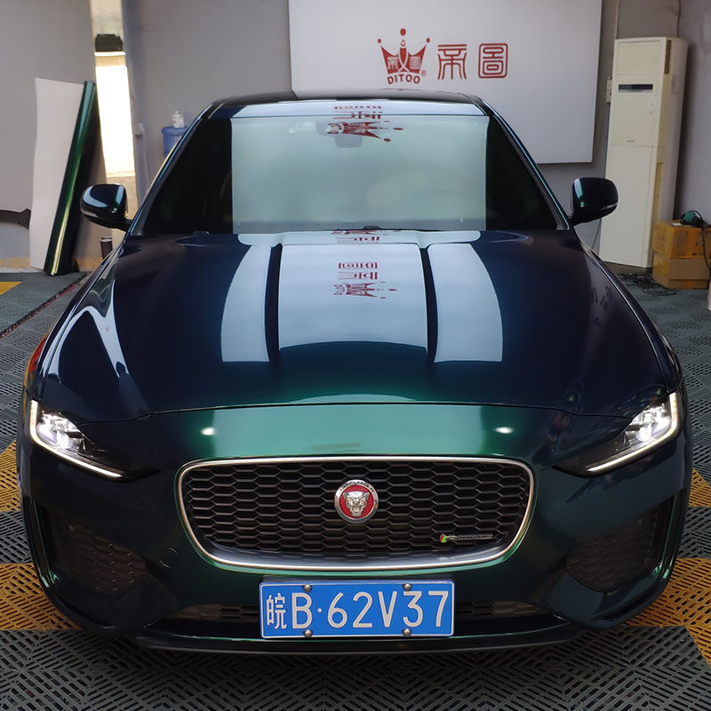 超亮金属皇家绿改色膜质保五年广州直营店全车包贴捷豹xfl施工图