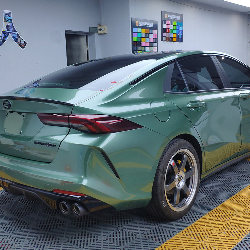 超亮松石绿改色膜质保三年广州直营店全车包贴传祺影豹施工图