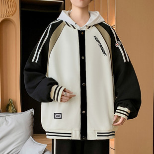 运动风开衫卫衣男青少年拼色棒球服外套帅气潮流12到15岁初高中生