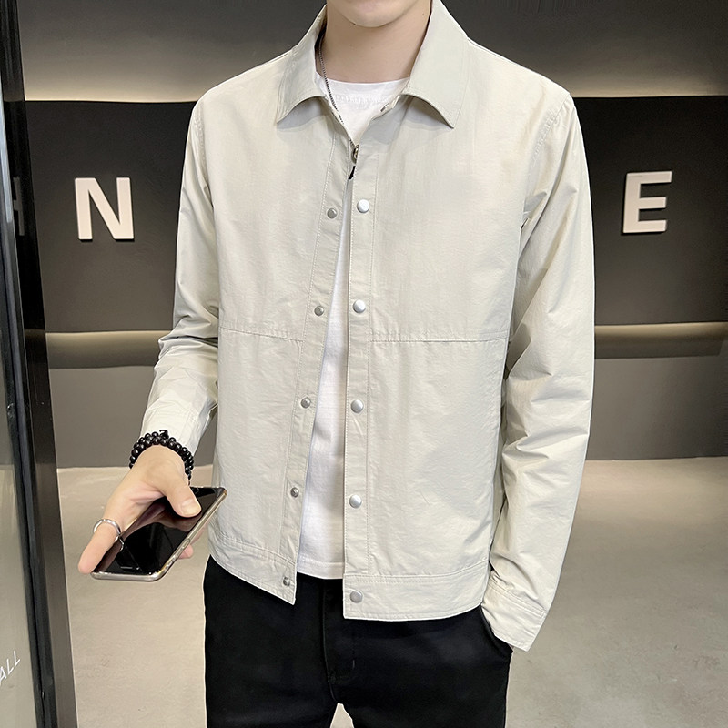 韩式简约春秋修身纯色男夹克