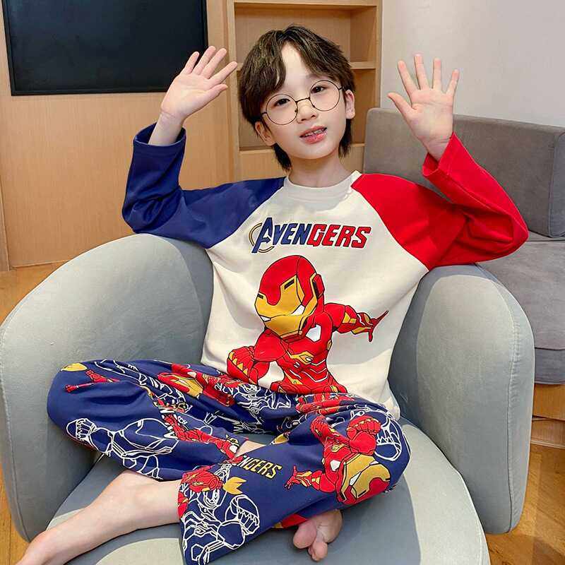 儿童睡衣男小中童春秋家居服套装
