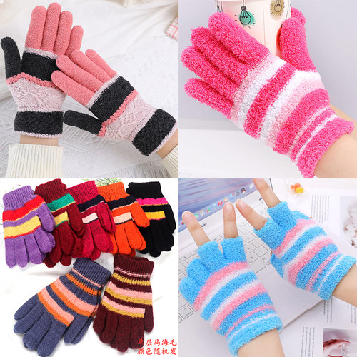 五指手套毛线女士加绒加厚韩版