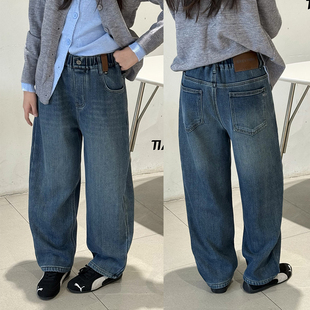 25069 中大童加绒老爹裤 天依角2025冬款 男女童一体绒萝卜牛仔裤