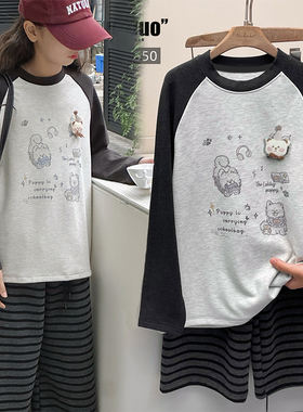 牛哆哆2025冬新品女童卡通加厚磨毛舒绒拼色长袖T恤打底衫39550