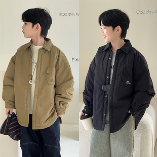 长袖 大E小e童装 衬衫 儿童夹薄棉工装 外套男童棉服夹克3755 2025冬季