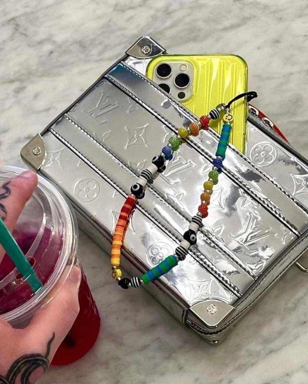 blackpink欧美ins亚克力圆筒彩色珠串珠手机链笑脸琉璃眼睛珠挂绳