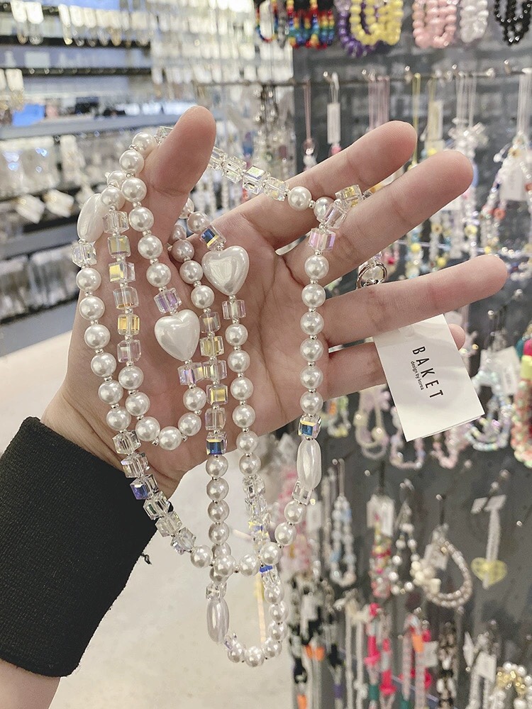 【手机链】复古爱心魔方水晶 韩国东大门 BAKET 饰品珍珠包链斜挎