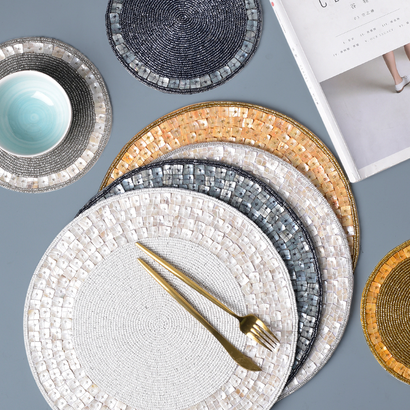 进口高档手工串珠贝母美式餐垫