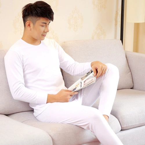 Хлопковое осеннее термобелье, тонкое удерживающее тепло нижнее белье, белый свитер, комплект, лонгслив, круглый воротник