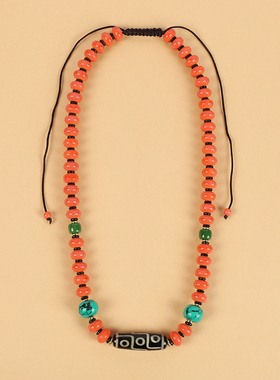 西藏天珠玛瑙珊瑚色项链藏式配饰