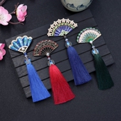 原创中国风古典珐琅流苏胸针女旗袍压襟挂件复古扇子别针百搭配饰