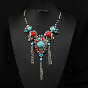 复古民族风藏式项链女绿松石流苏欧美个性夸张吊坠异域风藏族配饰