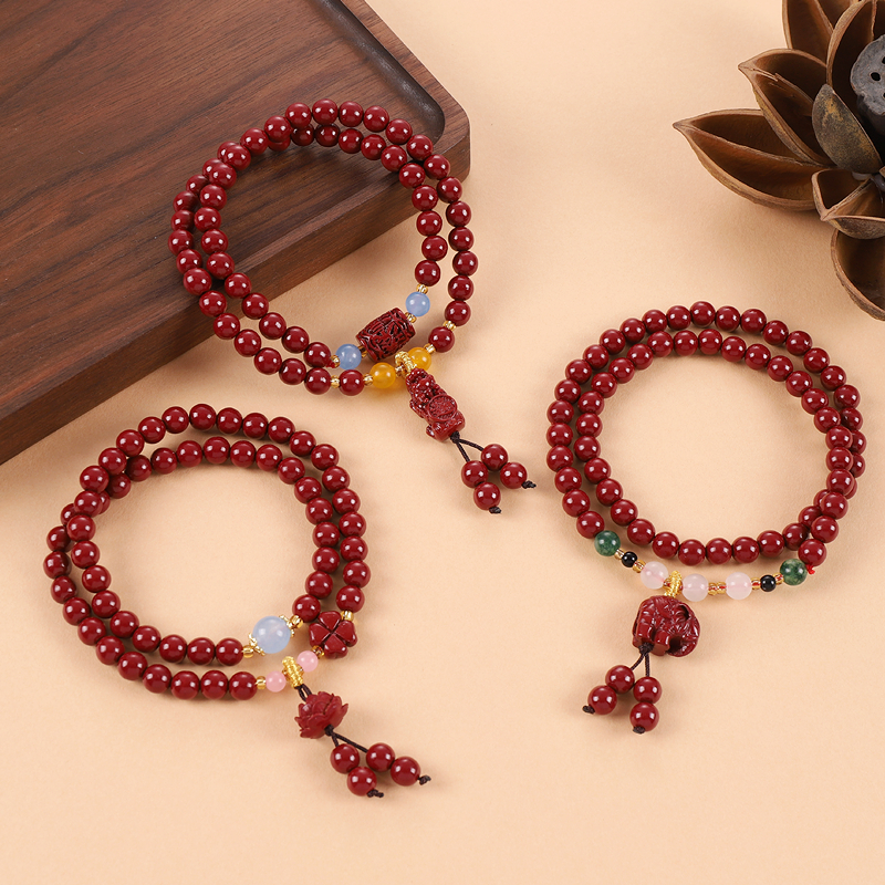 中国风双圈朱砂手串紫金砂手链