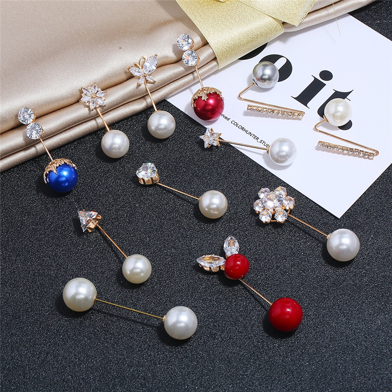 한국 여성 올 매치 진주 브로치 노출 방지 버클 옷 고정용 한 단어 핀 가디건 작은 핀 코사지 액세서리