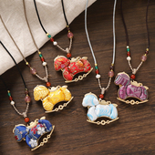 双面宋锦小马吊坠新中式 国风长款 手工毛衣链挂绳女复古项链配饰品