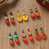 新中式 复古蜜蜡耳环小众设计高级感民族风气质女长款 耳坠国风耳饰