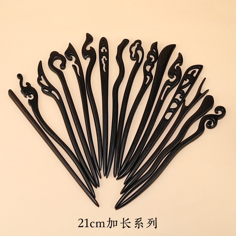 加长款发簪黑檀木古风簪子头饰