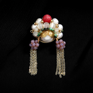 原创小众中国风刀马旦胸针淡水珍珠水晶流苏胸花奢华精致高档别针