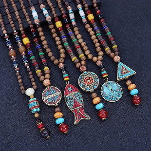 尼泊尔风复古长款项链男女简约藏式吊坠文艺百搭毛衣链民族风配饰