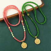 新中式 国风绿琉璃玛瑙串珠复古沙金项链长款 毛衣链古风旗袍配饰女