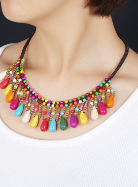 波西米亚民族风女红松度假项链
