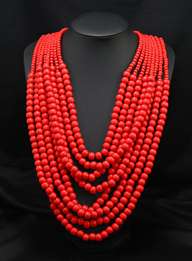 欧美复古多层木珠项链女毛衣链