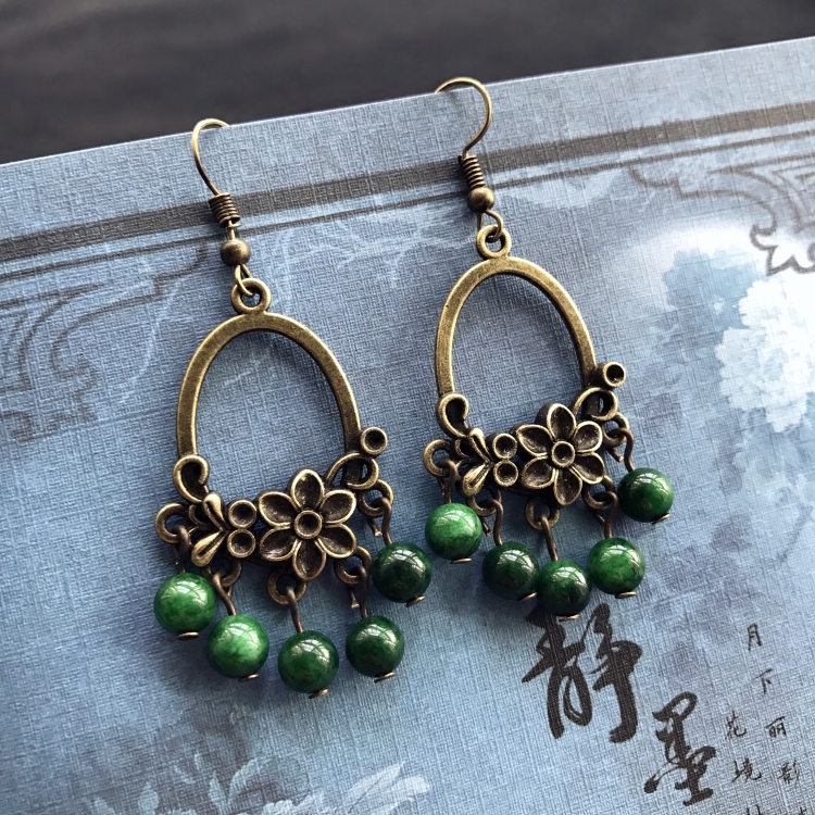 原创手作森系民族风花朵玉石耳环