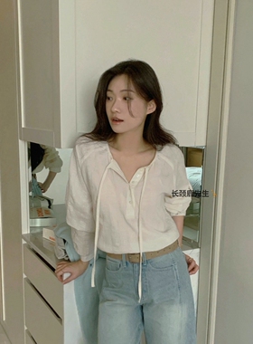 2026年春季新款韩国东大门 hing9镂空系带套头衫