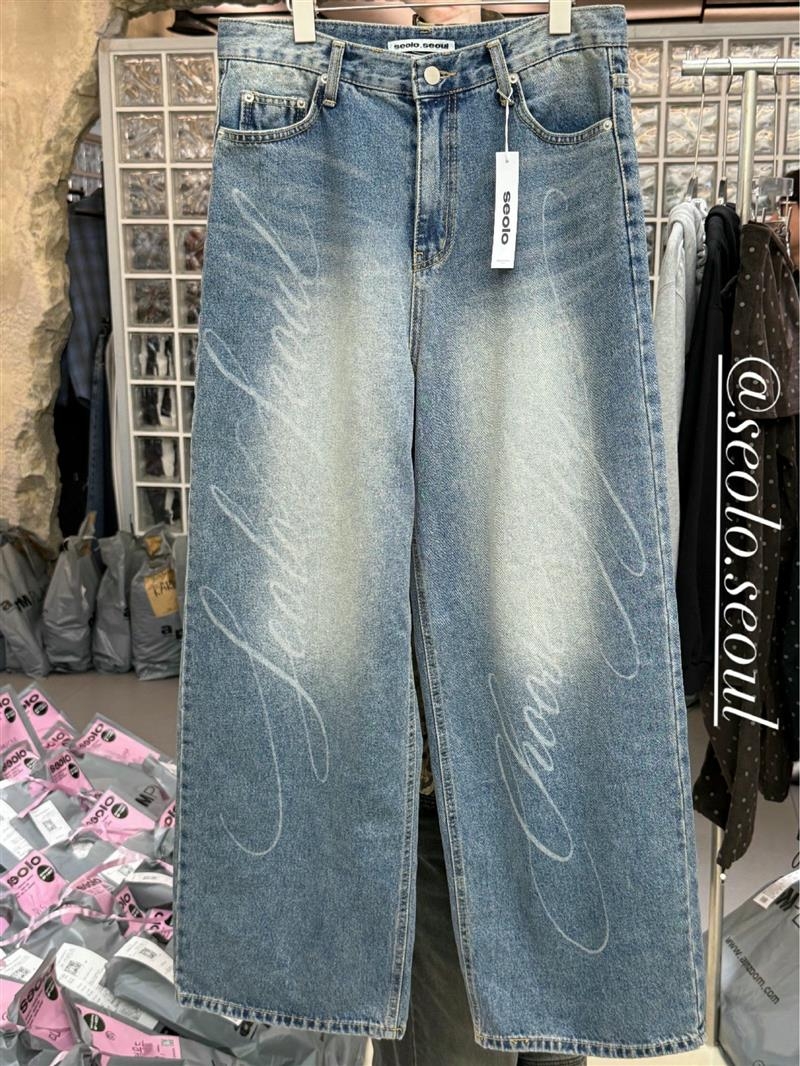 2025年秋冬新款韩国东大门直邮 seolo束腰式自然磨色直筒牛仔裤
