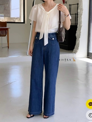 2025年夏季新款韩国东大门直邮 ptwo弹性束腰薄款直筒牛仔裤