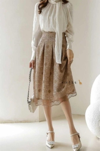 jess背部松紧腰蕾丝花纹半身裙 韩国东大门直邮 2025年秋季 新款