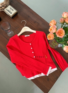 2025年秋季新款韩国东大门直邮 melior假两件拼接边边开衫