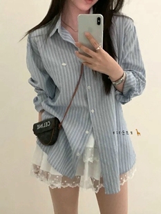 2025年夏季新款韩国东大门直邮 gn小装饰竖条纹薄款衬衫