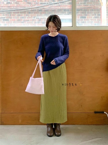 2025年秋季新款韩国东大门直邮 melmeont松紧腰褶皱纹路半身裙