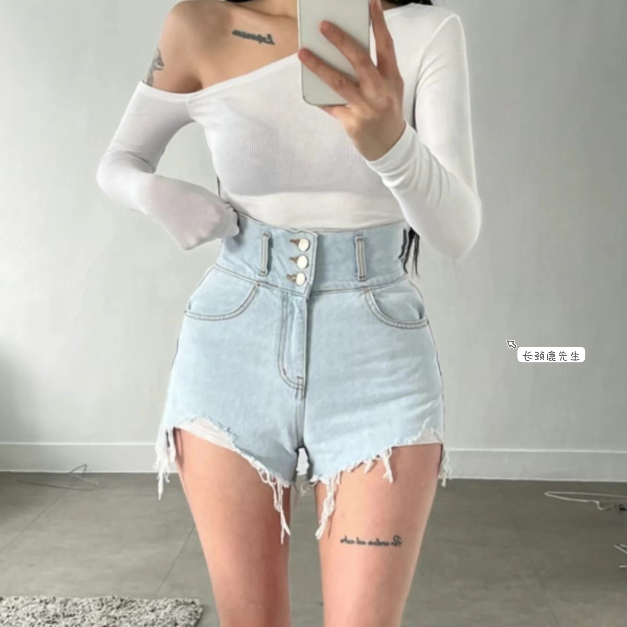 2024年秋季新款韩国东大门直邮 jcat束腰式高腰牛仔短裤