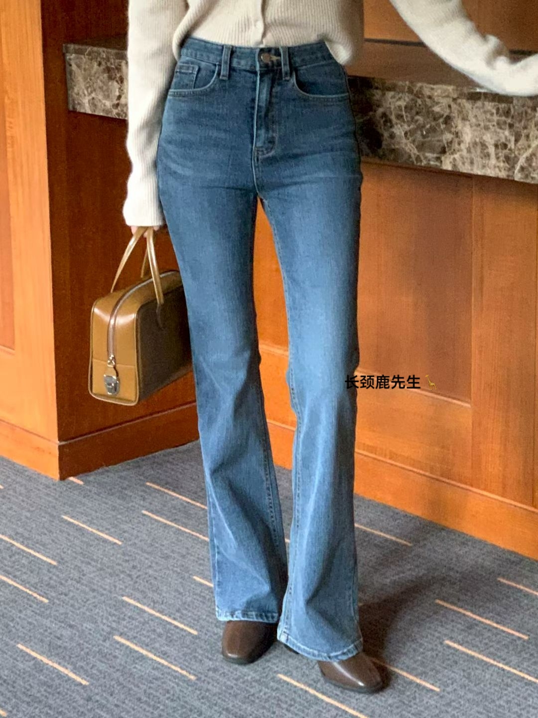 2025年秋冬新款韩国东大门直邮 indigo束腰式拉绒微喇牛仔裤