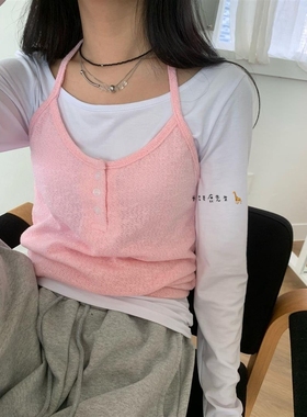 2025年春季新款韩国东大门直邮 bboo挂脖式纽扣领口背心吊带