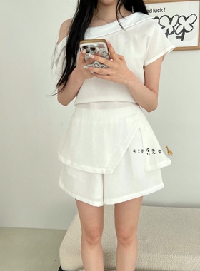 2025年夏季新款韩国东大门直邮 mined单侧露肩纯色套装