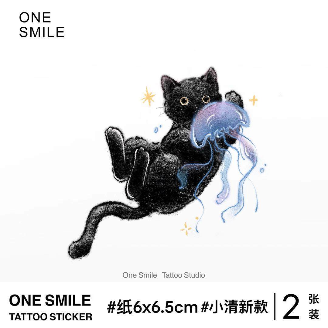 ONESMILE 水母猫咪 可爱卡通儿童手臂学生女防水持久纹身贴彩色男,彩妆/香水/美妆工具,身体彩妆,淘宝优惠券,粉丝福利购,淘宝优惠卷