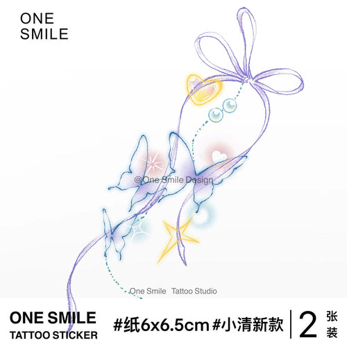 ONESMILE 梦幻之翼 高级纹身贴防水持久彩色女可洗可爱性感蝴蝶结