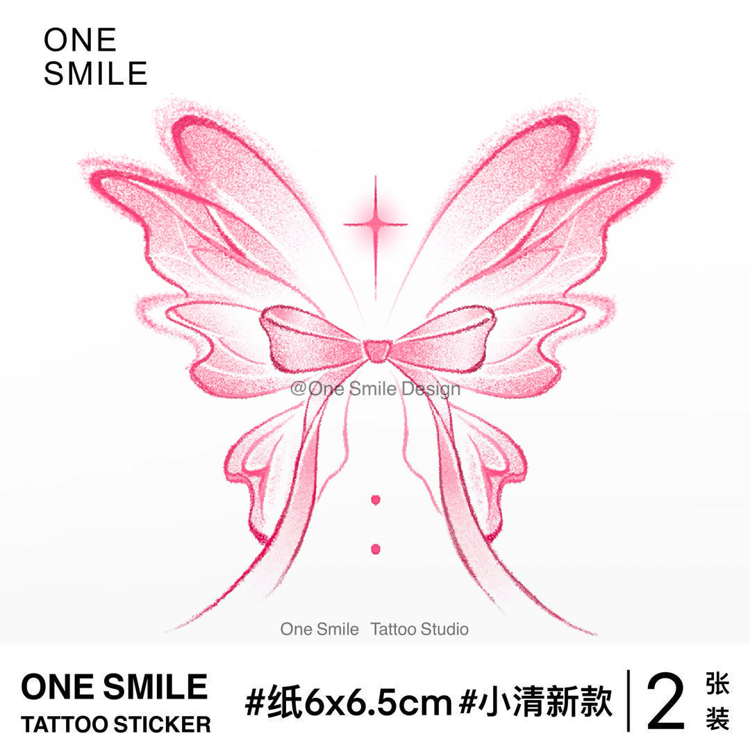 ONESMILE 粉色蝴蝶结 纹身贴防水持久高级女学生性感浪漫派对个性